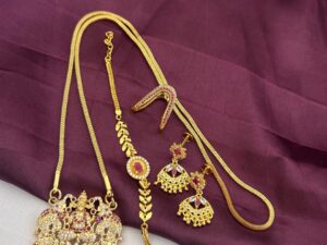 Impon Long Temple Red White Color Combo Neckset-27502